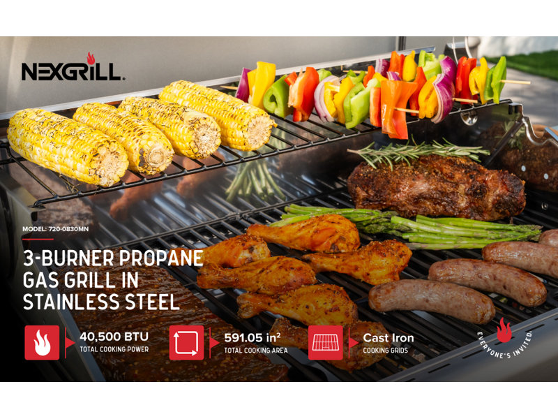 Nexgrill Stainless Steel 3-Burner Propane Gas Grill with Foldable